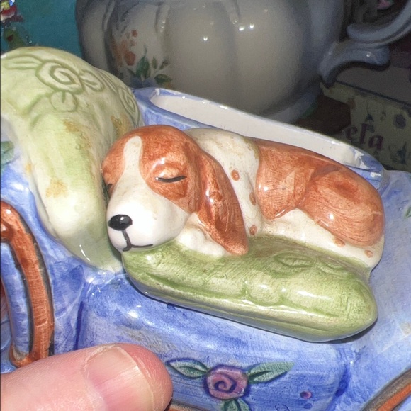 Blue Ceramic Dog Figurine on Couch mini planter - Picture 8 of 9